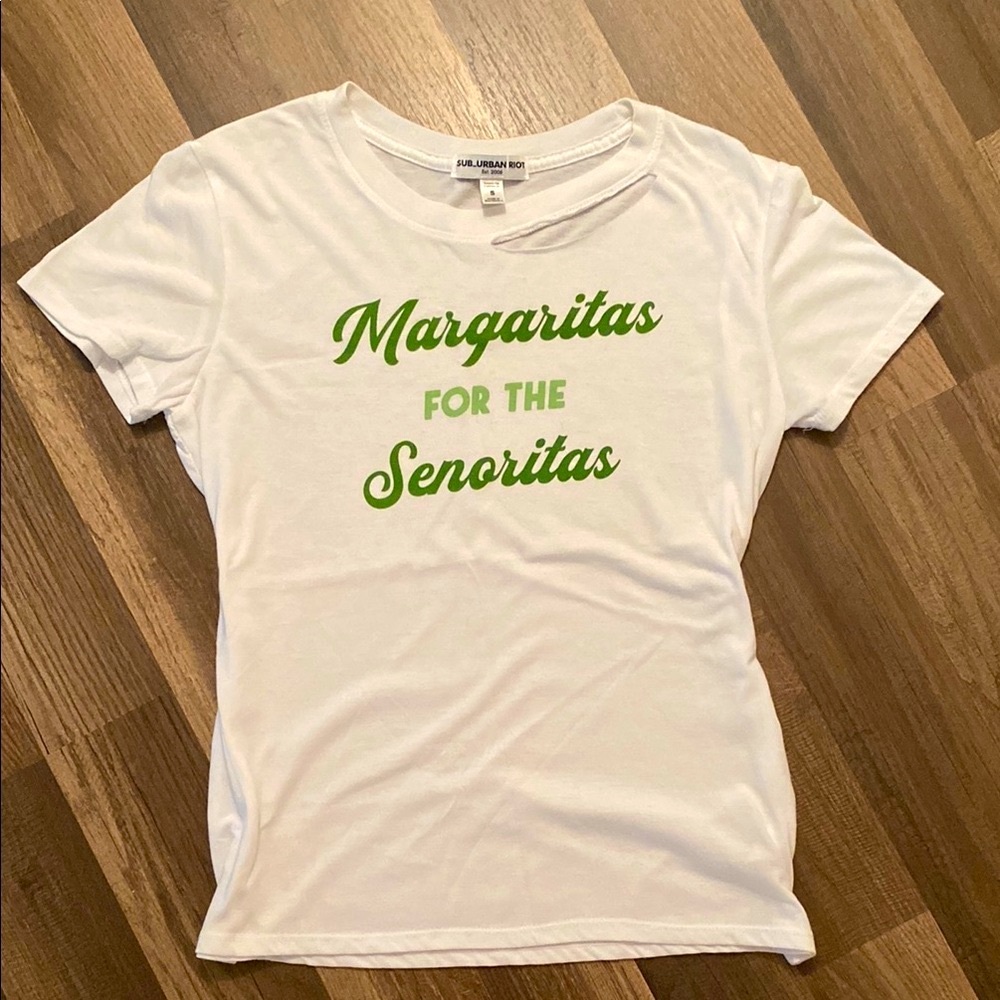 White and Green Fitted Short Sleeve Margaritas For The Senoritas Tee